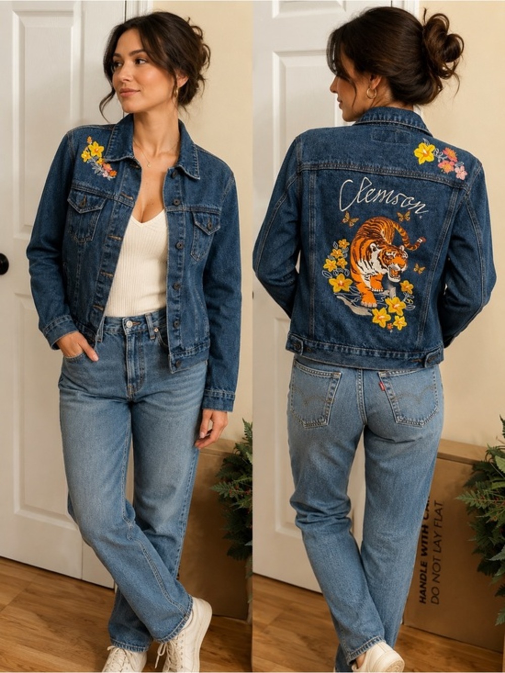 Clemson Embroidered Denim Jacket – Size Large